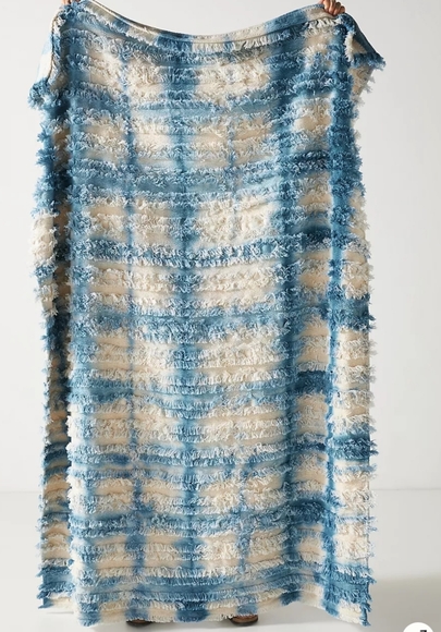 Anthropologie Fringed Lara Throw Blanket - blue - Picture 1 of 7